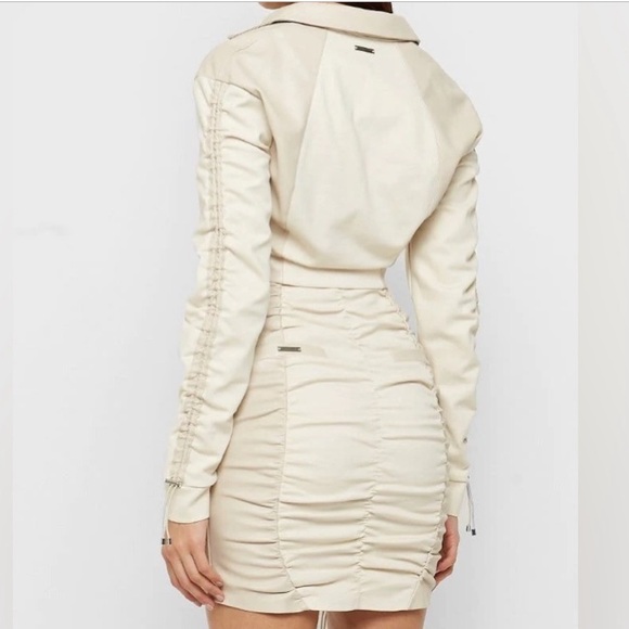 Two Tone Vegan Leather Cropped V- neck Polo Shirt - Picture 2 of 10